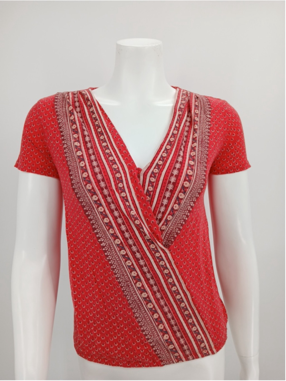 Lucky Brand Women's XS Wildflower Floral Surplice Top Bandana Red Orange